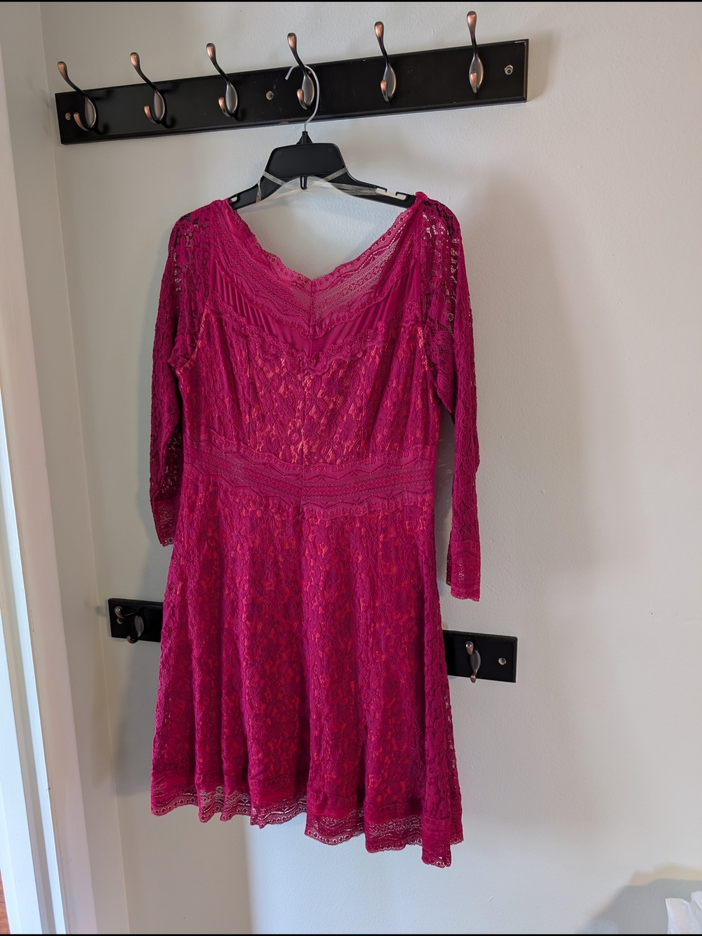 Women's Lace Fit-and-Flare Dress in Fuchsia